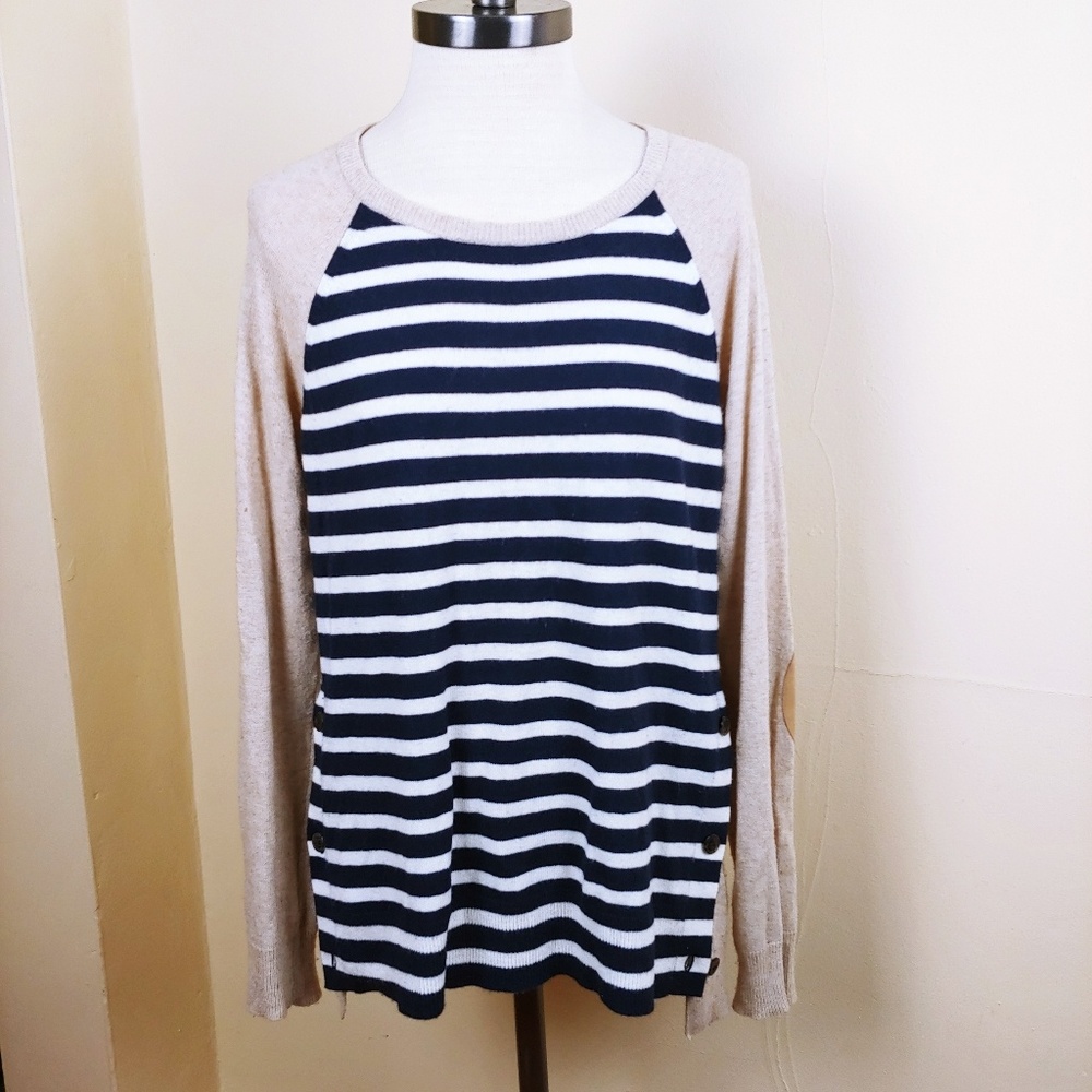 J. Crew Striped Sweater with Suede Elbow Patch